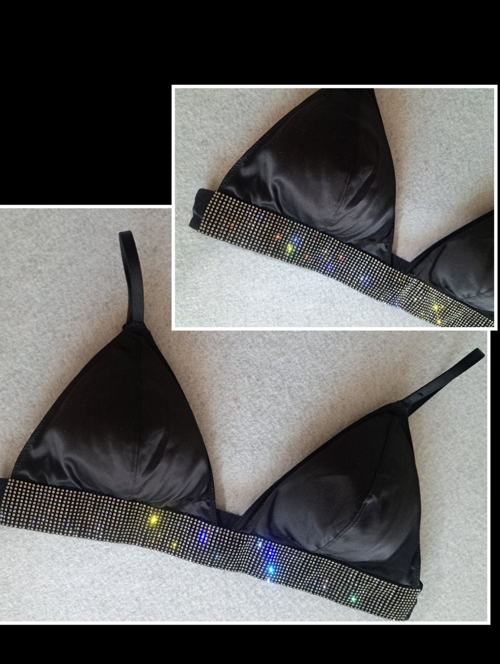 La SENZA Bralette with Sparkling Diamante Rhinestone Band In Smoulder Black